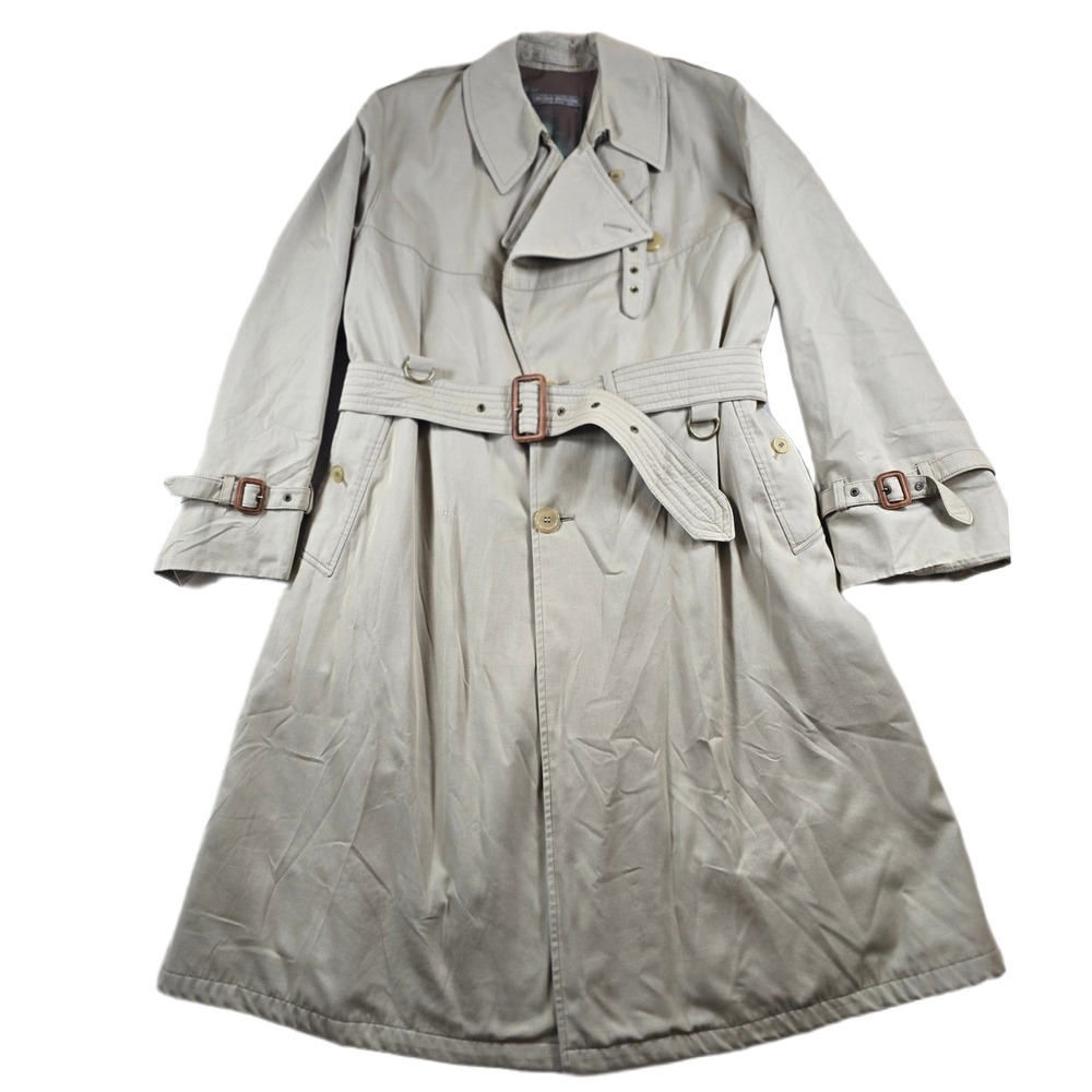 Vintage Brooks Brothers Trench Coat Mens 40R Medium Beige Cotton Made England